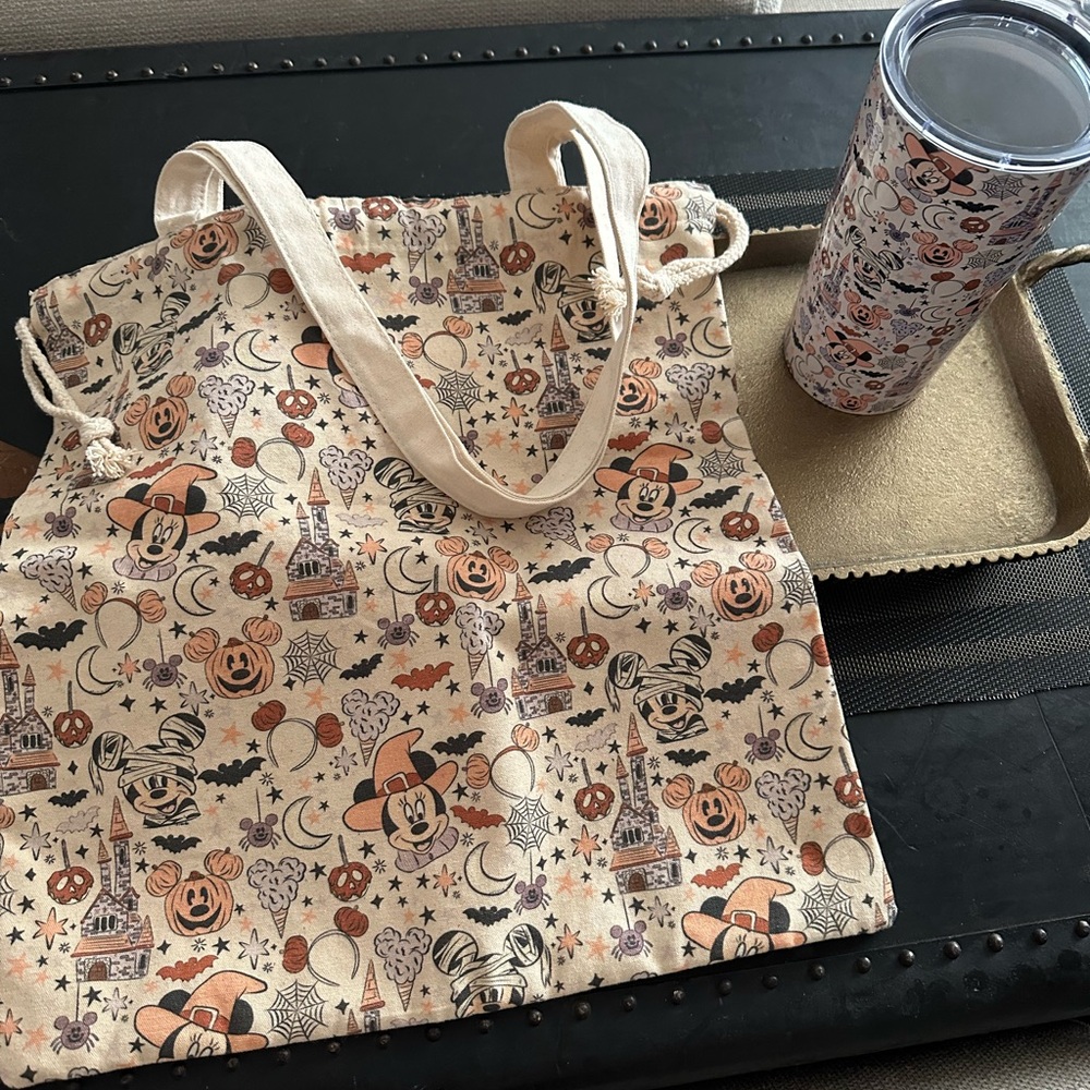 Disney Print Halloween Tote Bag and matching tumbler